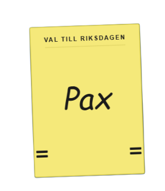 Svensk valsedel med PAX skrivet på den