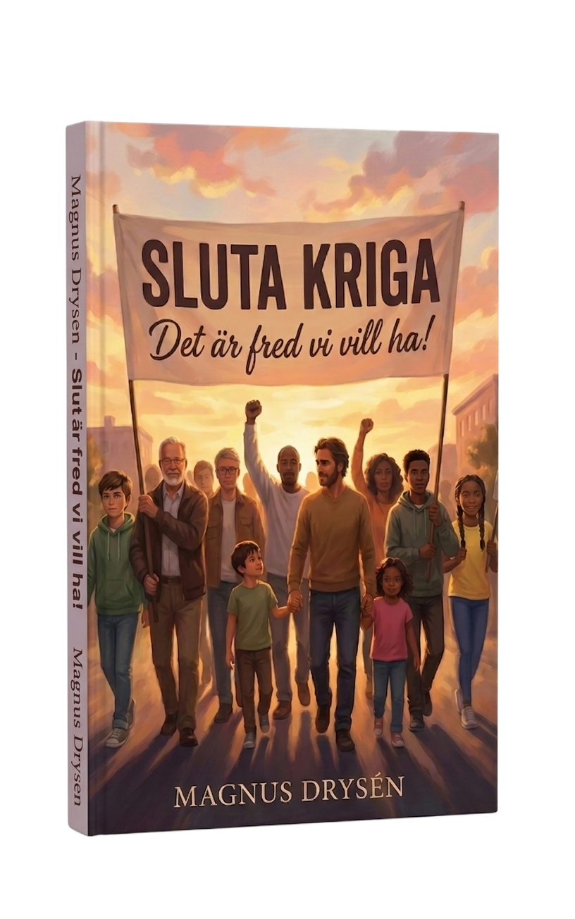 Sluta Kriga - Det är fred vi vill ha! av Magnus Drysén - Bokomslag som visar människor som marscherar tillsammans för fred